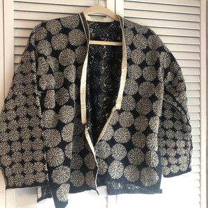 Hand Stitched Embroidered Navy and White Kimono